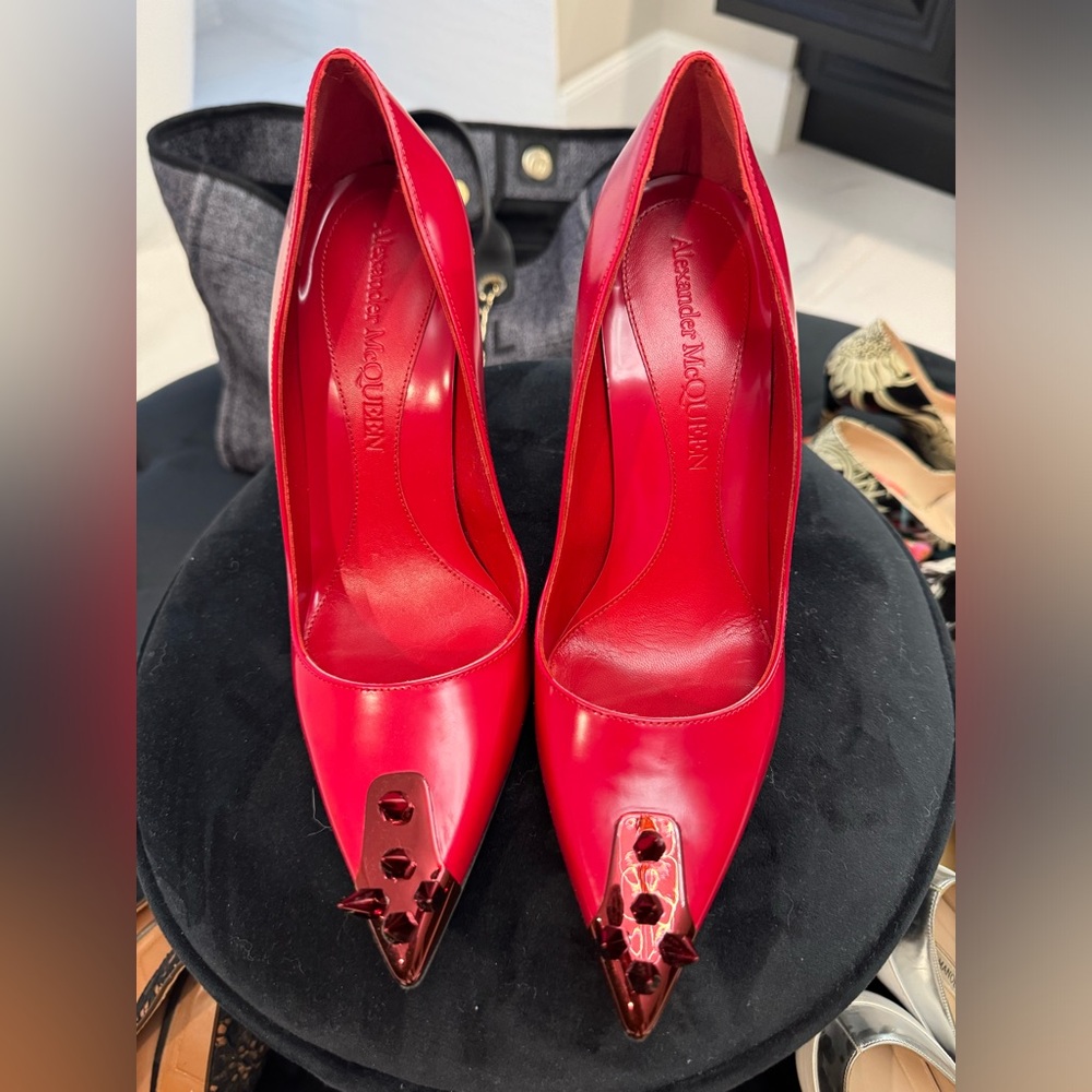 Alexander McQueen red spike pump